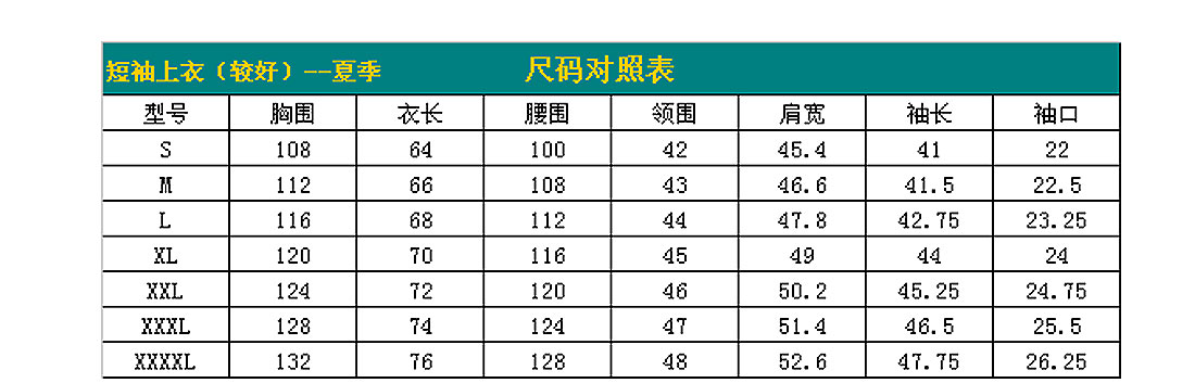 短袖工作服AE217-DX尺寸圖